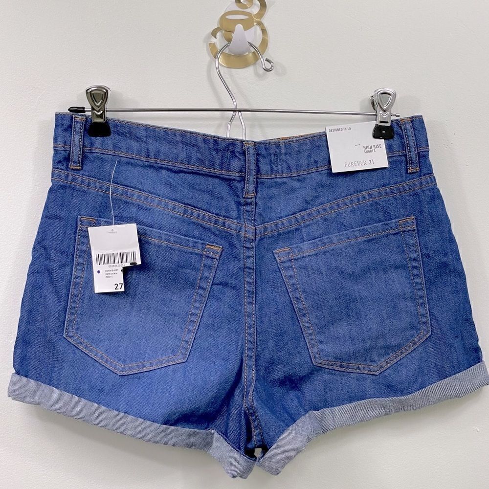 Forever 21 Cuffed, High Rise denim shorts 27 dark denim.
